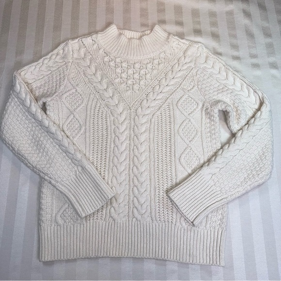 Philosophy Cable Knit Sweater Mock Turtleneck Cream Colored Sz S Cotton Blend - Picture 10 of 14